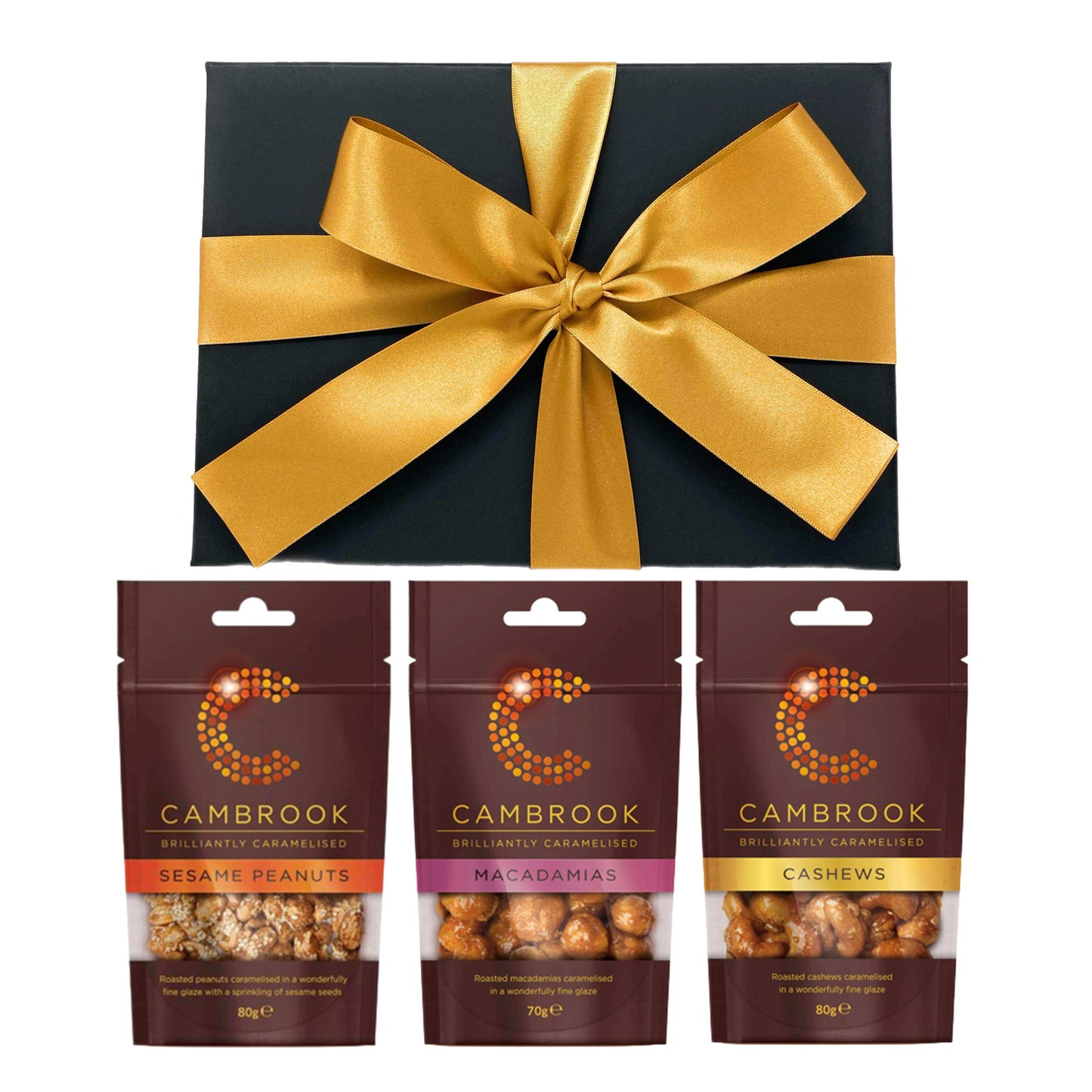 Luxury Caramelised Nuts Hamper, Macadamias, Cashews and Peanuts with Sesame Seeds