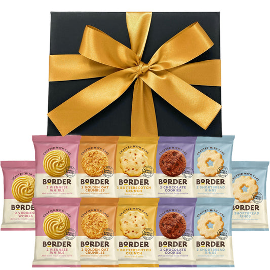 Luxury Border Biscuit Hamper Gift, 12 x Individually Wrapped Twin Packs, 24 x Cookies, Shortbread, Biscuits