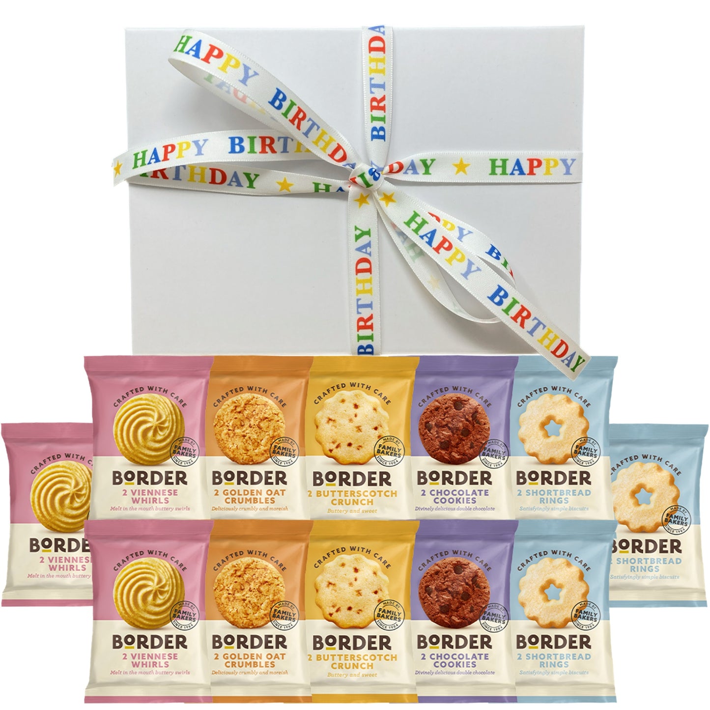 Luxury Border Biscuit Hamper Gift, 12 x Individually Wrapped Twin Packs, 24 x Cookies, Shortbread, Biscuits