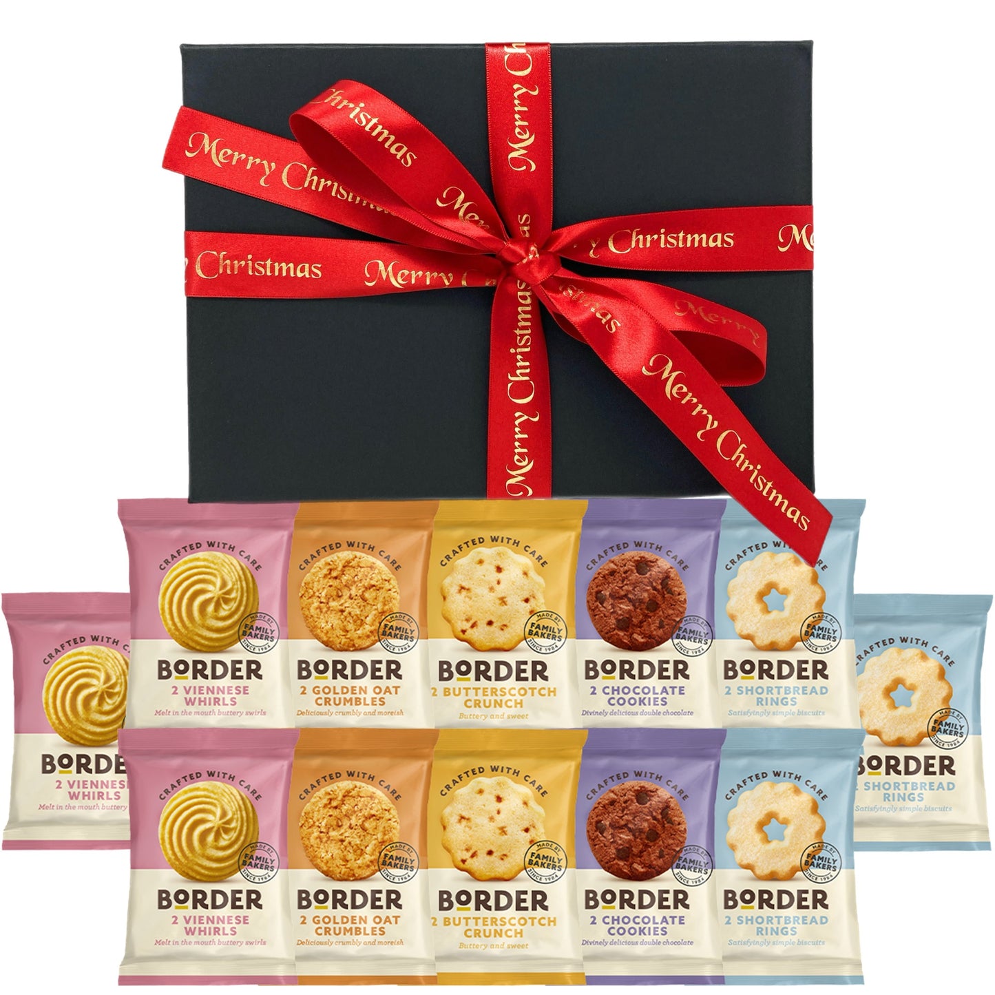 Luxury Border Biscuit Hamper Gift, 12 x Individually Wrapped Twin Packs, 24 x Cookies, Shortbread, Biscuits