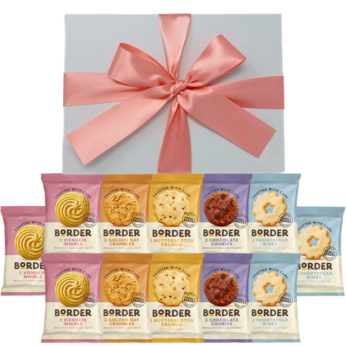 Luxury Border Biscuit Hamper Gift, 12 x Individually Wrapped Twin Packs, 24 x Cookies, Shortbread, Biscuits